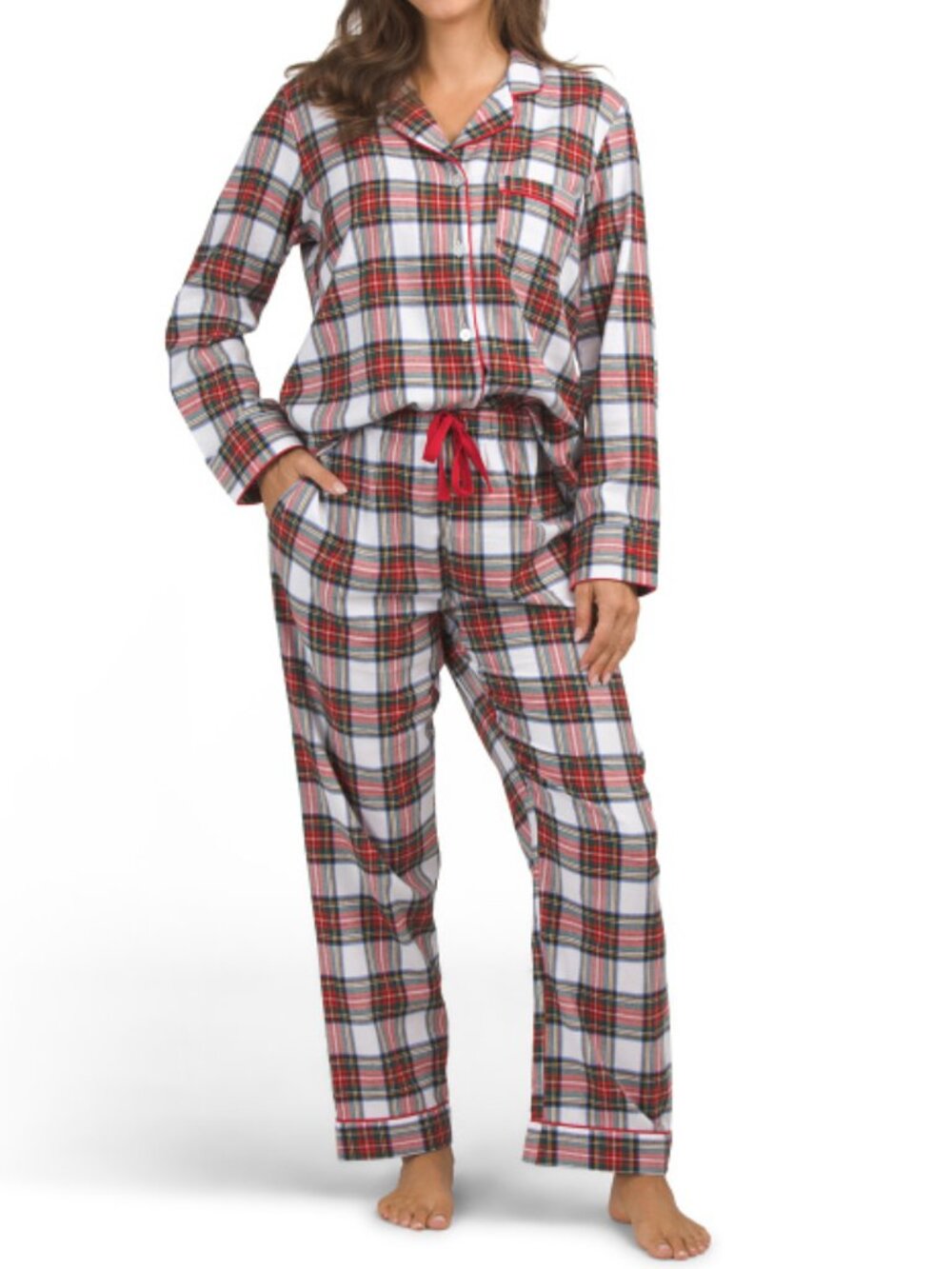 PETITE PLUME Cotton Twill Balmoral Tartan Top And Pants Pajama Set